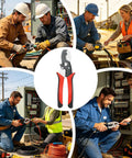 This 8 Inch Electric Wire Stripper And Cable Cutting Tool Is Made From Durable 65 Manganese Steel For Heavy Duty Use, shown with workers.