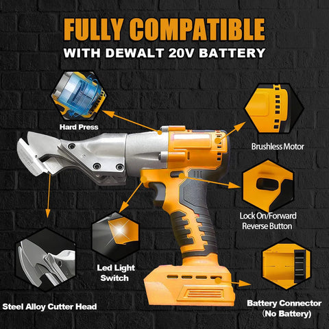 Cordless Metal Shear Sheet Cutter with 360 Degree Pivoting Head and DeWalt 20V Battery Compatibility