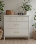 Top Shelf Ten Pack Champagne Bronze Cabinet Pulls Knockout 5 Inch Knurled Drawer Handle on stylish dresser with plants.