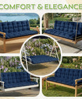 60 By 40 Inch Outdoor Swing Cushions With Backrest And Tie Straps for 2 to 3 Seater Patio Benches in garden setting.