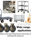 Rock Hard Heavy Duty Pneumatic Rubber Swivel Caster Wheels With Parking Brakes on various industrial carts and trolleys.