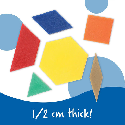 Pattern Block Set With 250 Pieces For Geometry And Pattern Design, six colorful shapes on white background, 1/2 cm thick