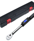 Half Inch Digital Torque Wrench With Rotating Display For Precise Fastening, 19.9 To 154.8 Lb Ft Range, Four Percent Accuracy, Beep Alerts When Target Reached, Easy Unit Conversions Between Lb Ft Nm Kg, Half Inch Drive, Made In Taiwan, with case