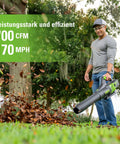 Man using 60-Volt Max Cordless Leaf Blower With 610 CFM Gen2 Brushless Motor, Turbo Mode Powers Through Wet Leaves, Concentrator Nozzle Boosts Air Speed For Stubborn Debris, Bare Tool Battery And Charger Not Included on fallen leaves.