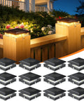 12 Pack Solar Post Cap Lights for 4x4 Posts No Wiring Needed Waterproof Warm White LEDs 360 Degree Illumination installed on fence