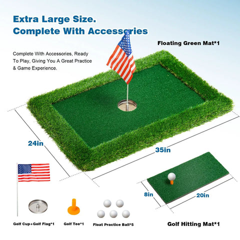 Floating Golf Green For Pool In Sizes 35x24 47x35 And 63x47 Perfect For Poolside Practice And 2 To 4 Player Games with accessories