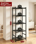 Space Saving 5 Tier Metal Shelving Unit With Self Leveling Feet Hella Sturdy Wire Rack Organizer For Garage Kitchen Pantry Closet Black, dimensions marked.