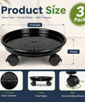 Three Piece Plant Dolly Set Heavy Duty Resin Base Smooth Rolling Universal Wheels With Secure Brake Locks, 11.6 inch black base.