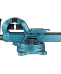 Heavy Duty 4 Inch Forged Steel Bench Vise With 4 Point Swivel Base 90000 PSI Tensile Strength Black Oxide Jaws side view