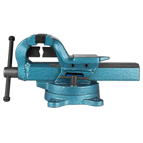 Heavy Duty 4 Inch Forged Steel Bench Vise With 4 Point Swivel Base 90000 PSI Tensile Strength Black Oxide Jaws side view