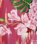 Home wall art: pink floral painting with orchids and gold leaf accents; Veronika Neto artwork watermark.