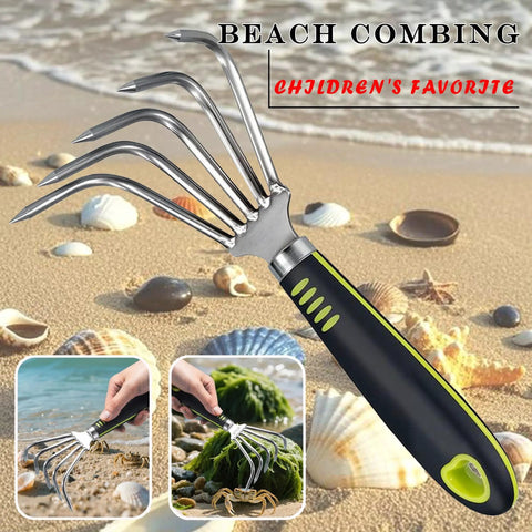 Five Claw Landscape Garden Rake Dethatcher Grab And Go All In One Tool for beach shell digging with ergonomic handle