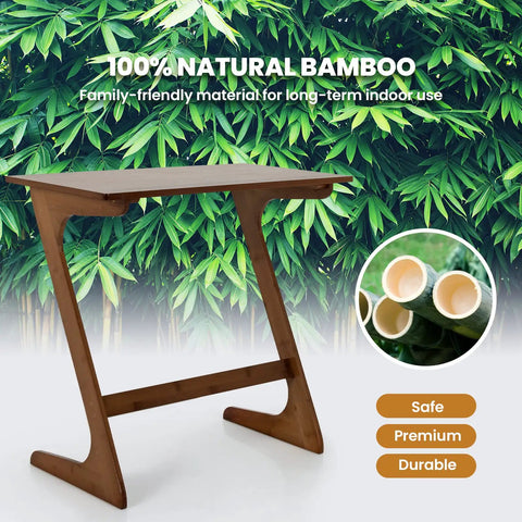 Bamboo TV Tray And Sofa Side Table With Z Shaped Design 30 By 16 Inch Tabletop Space Saving Snack And Laptop Desk Easy Assembly