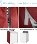 Close-up of red waterproof material zipper and Velcro on Two Pack Waterproof Washer And Dryer Covers With Zipper For Front Load And Top Load Machines Red Durable Fabric All Weather Protection For Laundry Room 29 Inch Wide 28 Inch Deep 40 Inch High