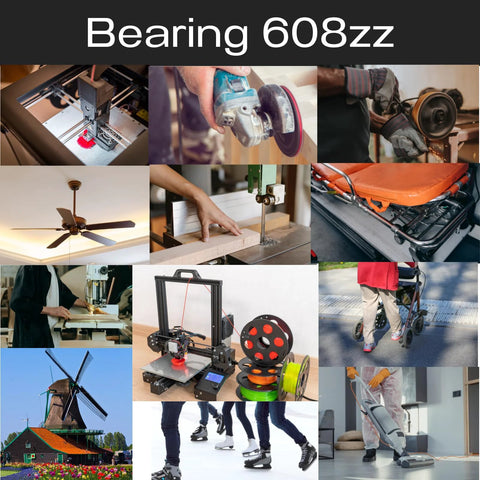 608zz ball bearings, 8x22x7 mm, double shielded metal sealed; collage of DIY tools and equipment