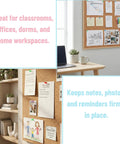 Bulk Assorted Push Pins For Bulletin Boards Featuring Hella Bright Plastic Heads And Sharp Metal Tips That Gonna Keep Your Notes Secure And Organize Your Space Like A Pro on a cork board with notes.