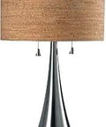 Bulletin Table Lamp With Natural Cork Accent And Brushed Steel Finish Dope Modern Room Lighting For Living Room Or Desk Two 75W Bulbs Or LED Equivalent Brighten Your Space With Classic Yet Contemporary Glow