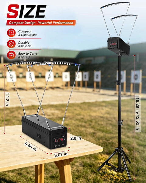 Projectile Speed Chronograph With Bluetooth App And Infrared Optical Sensors 0 To 9999 Feet Per Second Velocity Meter Adjustable Stand Data Storage For Multiple Test Runs Pro Grade For Ballistics Archery And Firearm Labs compact black unit with stand
