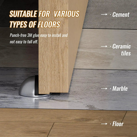 Installed Stainless Steel Half Dome Floor Door Stop With Rubber Buffer Self Adhesive No Drilling Needed Door Stopper For Bedroom Living Room Bath Shower Office Silver 4 Pack