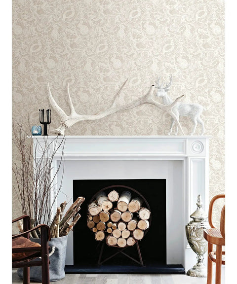 Living room with Cream Terrene Peel And Stick Wallpaper For Walls DIY Friendly Removable Self Adhesive Repositionable No Residue Easy To Install Neutral Cream Pattern