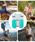 Go To Hydration Vest For Running And Trail Gear With Multiple Pockets Lightweight Hydration Backpack centered among outdoor scenes.