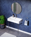 Claire 30 Inch Ceramic Console Sink With Glossy White Basin, Scratch Resistant Non Porous Ceramic, Single Faucet Hole
