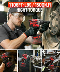 Heavy Duty Cordless Impact Wrench With Half Inch Drive Featuring A Brushless Motor And Legit 1106 Foot Pound Torque used for automotive repair.