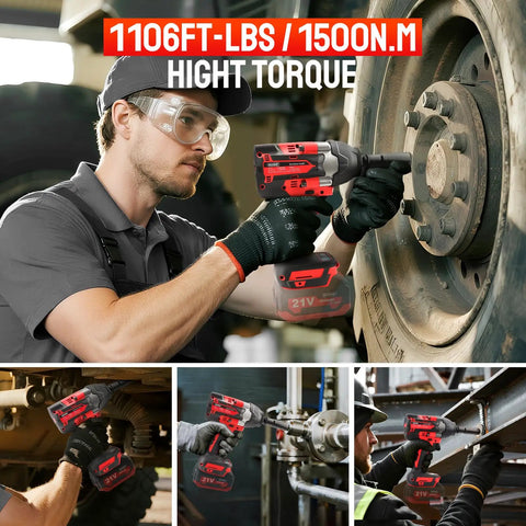 Heavy Duty Cordless Impact Wrench With Half Inch Drive Featuring A Brushless Motor And Legit 1106 Foot Pound Torque used for automotive repair.