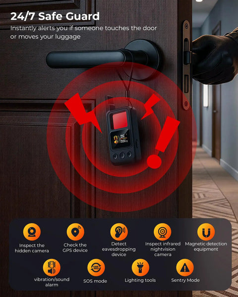 Hidden Camera Detector With LED Screen And Anti Spy Wireless Scanner Portable GPS Tracker And Bug Detector on door handle