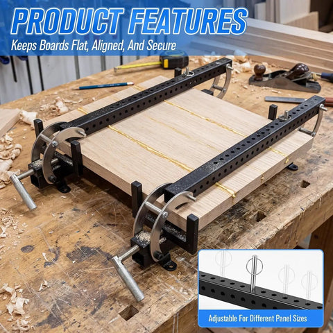 Two Pack 24 Inch Panel Bar Clamps For Woodworking, Adjustable 1/4 To 3 Inch Thick Panels, 24 Inch Wide Jaws, Heavy Duty Carbon Steel With Powder Coat Finish, Quick Secure Grip, Great For Cabinets And Door Panels. Wood panel glue-up on bench