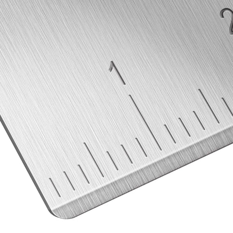 Close-up of Stainless Steel Bench Scraper With 1 To 6 Inch Measurement Marks For Even Dough Portions, Pastry And Pizza Cutter, Black