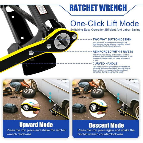 Close-up of the ratchet wrench from a 2 Ton Scissor Jack With Rubber Pad Portable Car Jack Emergency Kit for Sedan SUV MPV.
