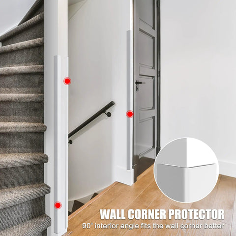 Heavy Duty Self Adhesive Wall Corner Protectors Featuring A Quick Peel And Stick Mount Plus Durable Pc Edge Guards That Handle Daily Chaos Without Flinching Alongside A Solid Home Upgrade For Pet Friendly Rooms And Kid Safe Spaces in a stairway corner.