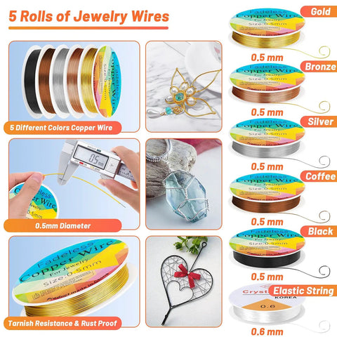 Ring Making Kit With Wire Wrapping Tools And Ring Sizers, Jewelry Craft Supplies Bundle Including 5 rolls of jewelry wire