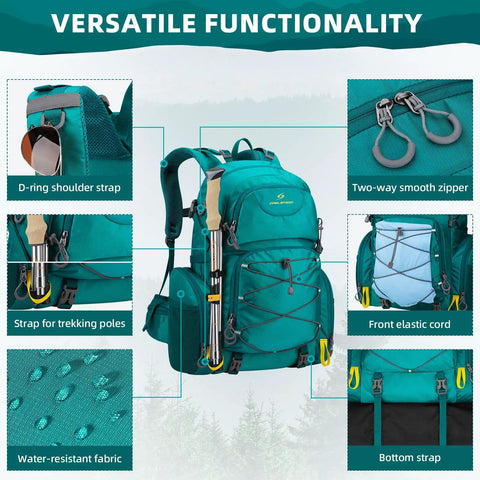 40L Waterproof Hiking Backpack For Outdoor Adventures Go To Ultra Lightweight Daypack with features like zippers and trekking pole straps