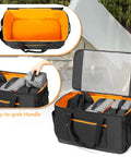 Camping Gear Organizer Set With Three Packing Cubes And One Mesh Pocket In A Handy Carrying Bag, open with visible cubes.