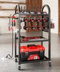 Rolling Garage Storage Cart With 8 Outlet Power Strip On Wheels, The Handy Tool Organizer And Charging Station For Drills And Tools.