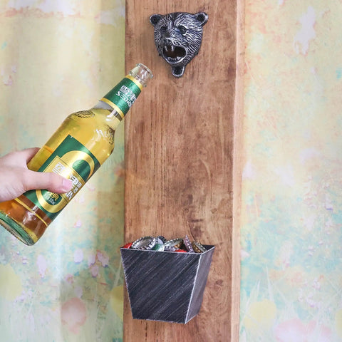 Keep Your Cold Ones Rolling Smooth With This Heavy Duty Cast Iron Vintage Beer Bottle Opener Wall Mount Featuring Sculpted Grizzly Bear Head And Gripping Teeth Lever For Man Cave Bar Setup.