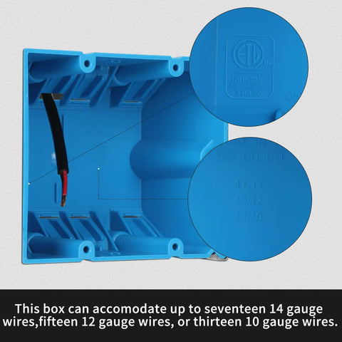 Adjustable Two Gang Plastic Electrical Box Blue 34 Cubic Inch Junction Box With Built In Cable Clips ETL Listed