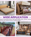 Collage showing various furniture applications including beds, shelving, and outdoor decking made with 50 Piece Fully Threaded Rod Kit In M8.