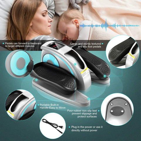 Under Desk Elliptical Machine For Home Office Use, Super Quiet Electric Leg Exerciser with smooth pedals and LCD display