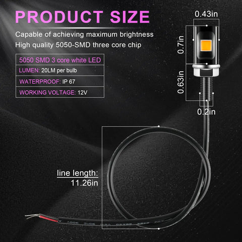 Crazy Bright 5050 LED License Plate Light Kit 12V Waterproof Black Aluminum Holder Purple 2 Pack with Size Specifications