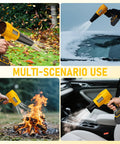 Cordless Leaf Blower With 20V Power, Turbo Jet Brushless Motor Reaches Up To 580,000 RPM, 3 Nozzles Included, handheld tool use in various scenarios like yard, car, snow, and fire debris.