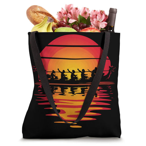Dragon Boat Paddler Tote Bag For Men And Women Designed For Dragon Boat Racing And Dragonboating Teams Dope For Practices Gear Paddles And Festival Spectating Comfortable Durable Built For Synchronous Paddling Fans with rowing silhouette and sunset graphic.