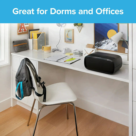 Compact Tabletop Air Purifier For Small Rooms Up To 80 Sq Ft With HEPA Type Filter on desk in dorm or office setting