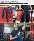 Eight Piece Magnetic Socket And Wrench Organizer Set For Toolboxes With Detachable Tray And Twenty Four Slot Wrench Holder Pro Grade Magnetic Drive Socket Storage For One Quarter Inch One Half Inch Three Eighths Inch Drives Metric And SAE in a garage setting