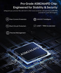 Pro-Grade ASM2464PD chip showcasing over-current and short-circuit protection in USB4 NVMe enclosure for reliability.