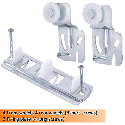 Sliding Closet Door Roller Kit With Slide Track For Top Hung Wardrobe Doors, 10 Pcs Set Including 4 Front Rollers, 4 Rear Rollers, 2 Tracks And 12 Screws, Silent Operation, Easy Installation And Replacement Hardware