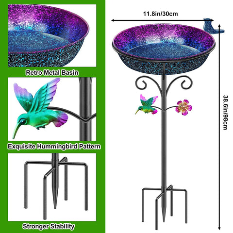 Metal Bird Bath For Outdoors Freestanding Garden Bowl With Vintage Look Ideal Yard Decor For Wild Birds And Hummingbirds Gradient Purple Finish Easy Assembly Durable Weatherproof Exterior Centerpiece