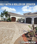 Heavy Duty Solvent Based Acrylic High Gloss Wet Look Cure And Seal For Concrete And Pavers 5 Gallon applied to a driveway.